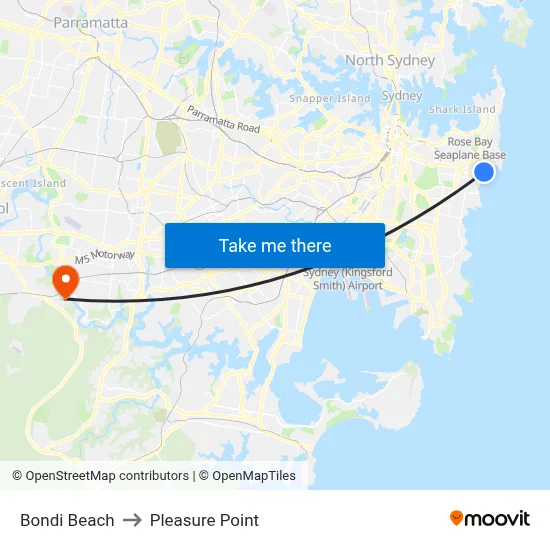 Bondi Beach to Pleasure Point map