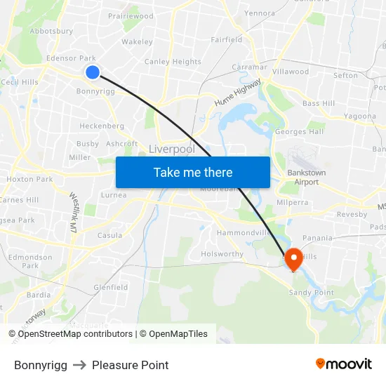 Bonnyrigg to Pleasure Point map
