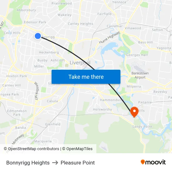 Bonnyrigg Heights to Pleasure Point map