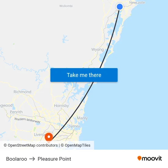Boolaroo to Pleasure Point map