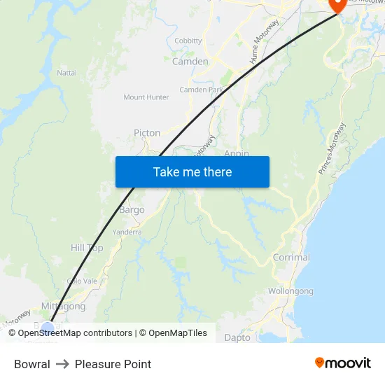 Bowral to Pleasure Point map