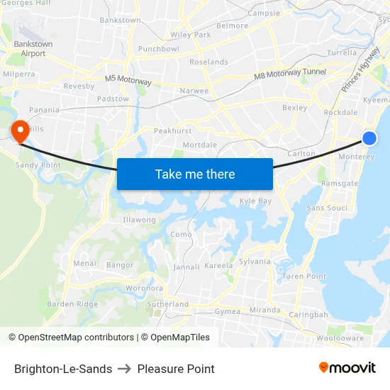 Brighton-Le-Sands to Pleasure Point map