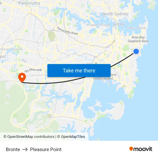 Bronte to Pleasure Point map