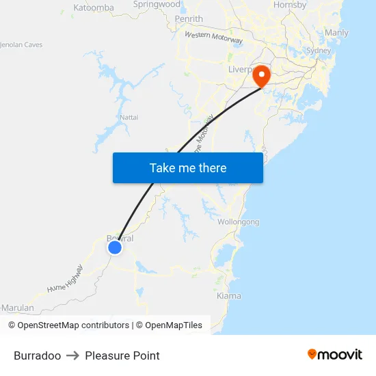 Burradoo to Pleasure Point map