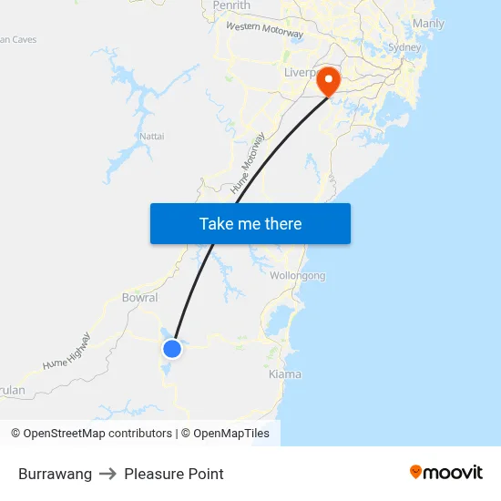 Burrawang to Pleasure Point map