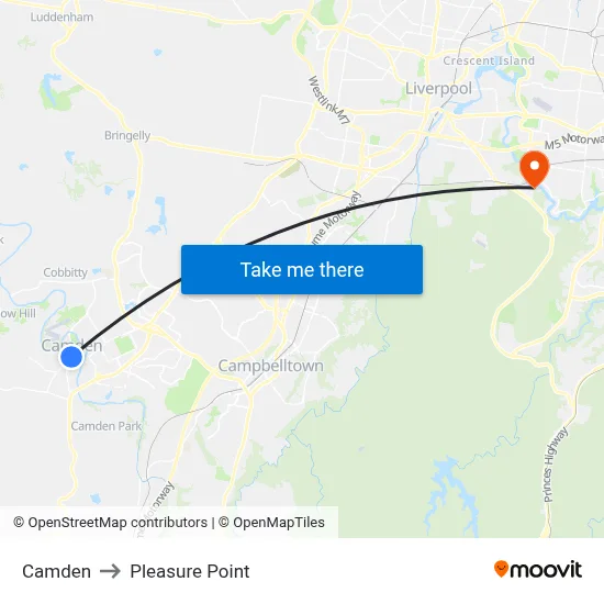 Camden to Pleasure Point map