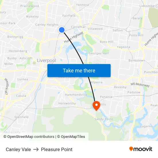 Canley Vale to Pleasure Point map