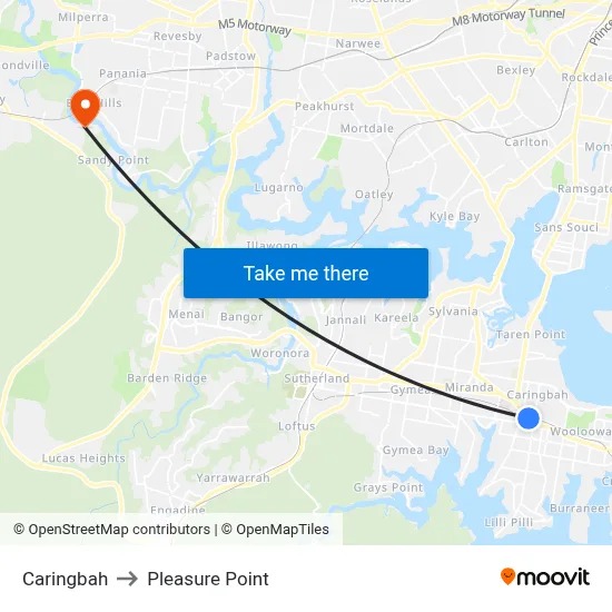 Caringbah to Pleasure Point map