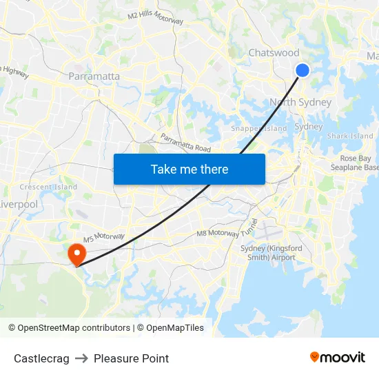 Castlecrag to Pleasure Point map