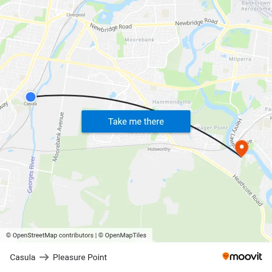 Casula to Pleasure Point map