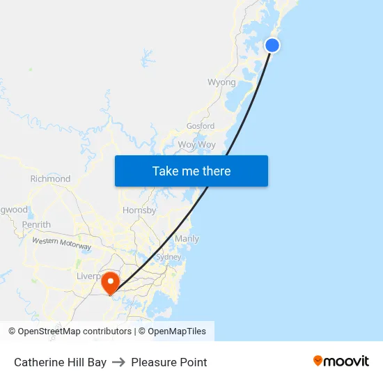 Catherine Hill Bay to Pleasure Point map