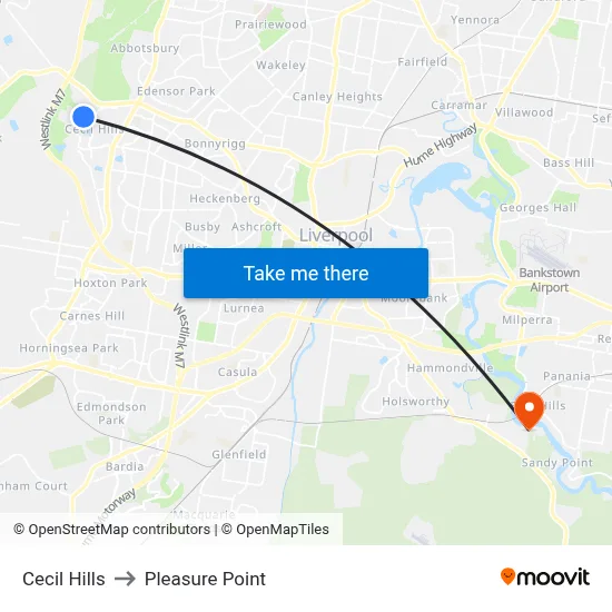 Cecil Hills to Pleasure Point map