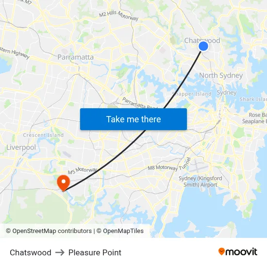 Chatswood to Pleasure Point map