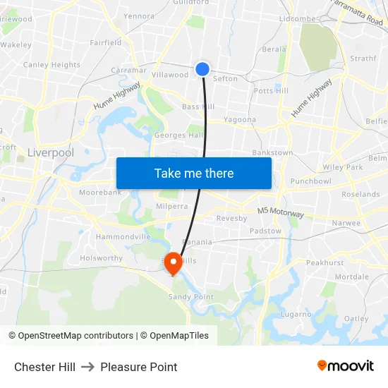 Chester Hill to Pleasure Point map