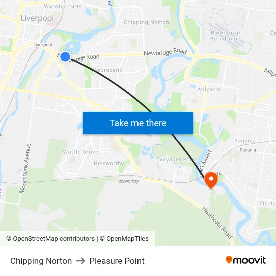 Chipping Norton to Pleasure Point map
