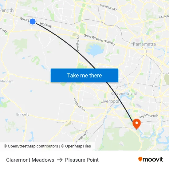 Claremont Meadows to Pleasure Point map