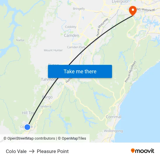 Colo Vale to Pleasure Point map