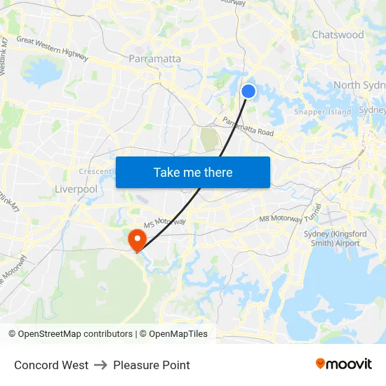 Concord West to Pleasure Point map