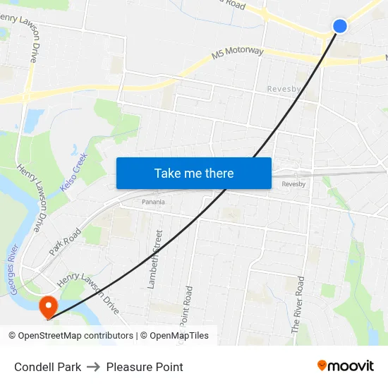 Condell Park to Pleasure Point map