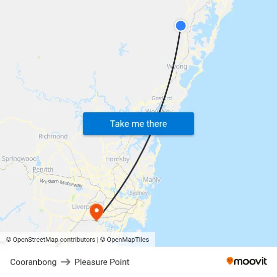 Cooranbong to Pleasure Point map