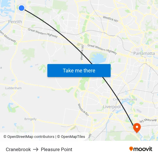 Cranebrook to Pleasure Point map