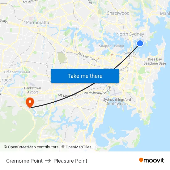Cremorne Point to Pleasure Point map