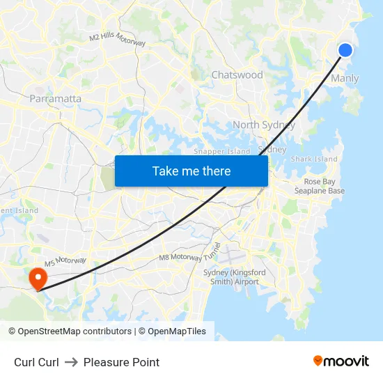 Curl Curl to Pleasure Point map