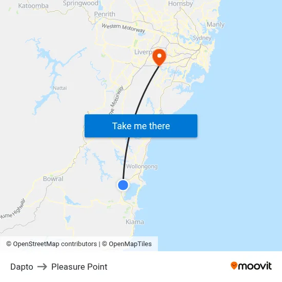 Dapto to Pleasure Point map