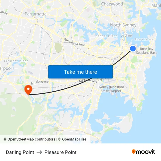 Darling Point to Pleasure Point map