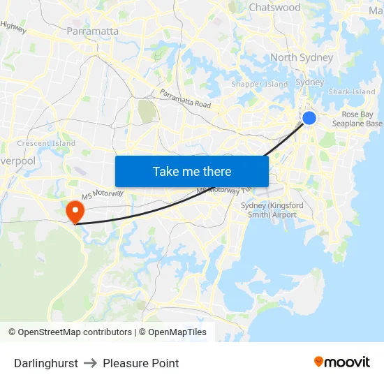 Darlinghurst to Pleasure Point map