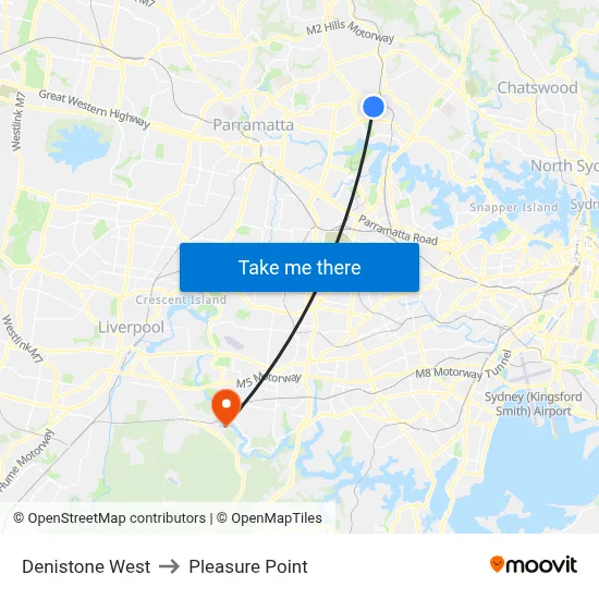 Denistone West to Pleasure Point map