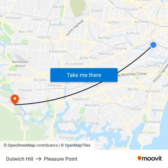 Dulwich Hill to Pleasure Point map