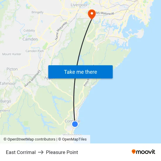 East Corrimal to Pleasure Point map