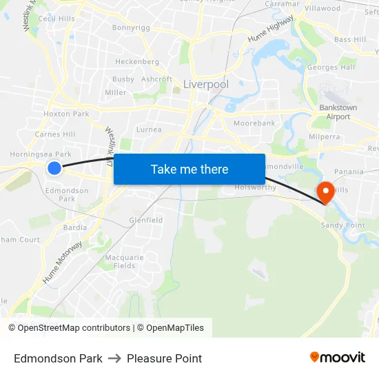 Edmondson Park to Pleasure Point map