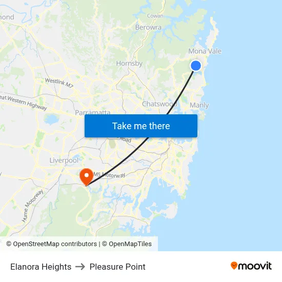 Elanora Heights to Pleasure Point map