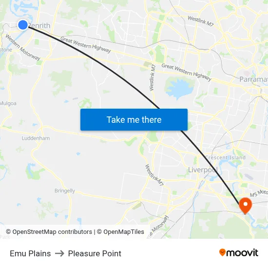 Emu Plains to Pleasure Point map