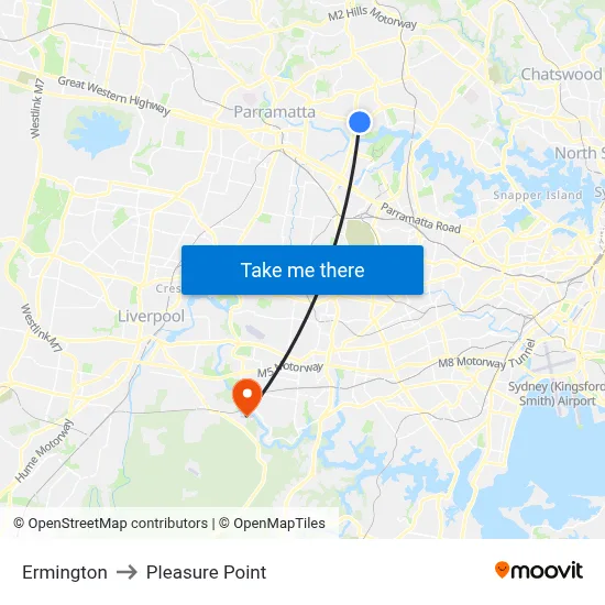 Ermington to Pleasure Point map