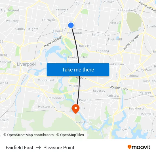 Fairfield East to Pleasure Point map
