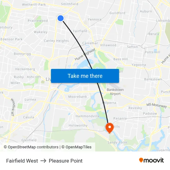 Fairfield West to Pleasure Point map