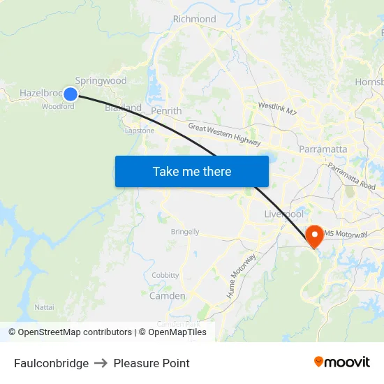 Faulconbridge to Pleasure Point map