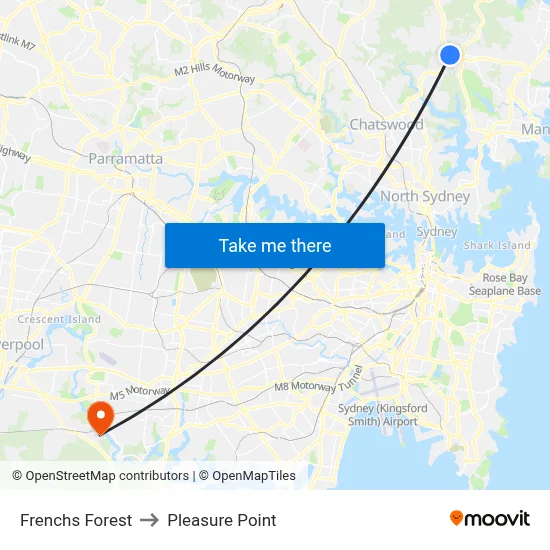 Frenchs Forest to Pleasure Point map