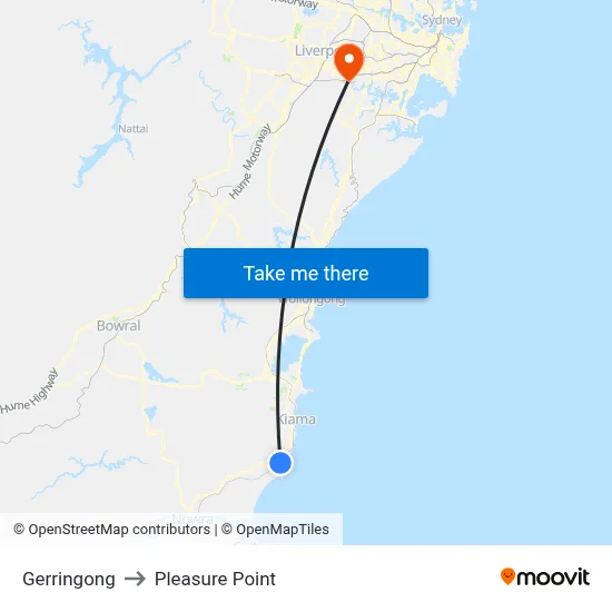 Gerringong to Pleasure Point map