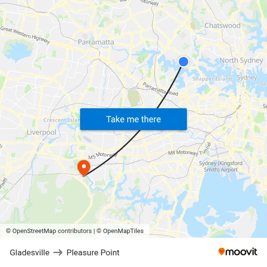 Gladesville to Pleasure Point map