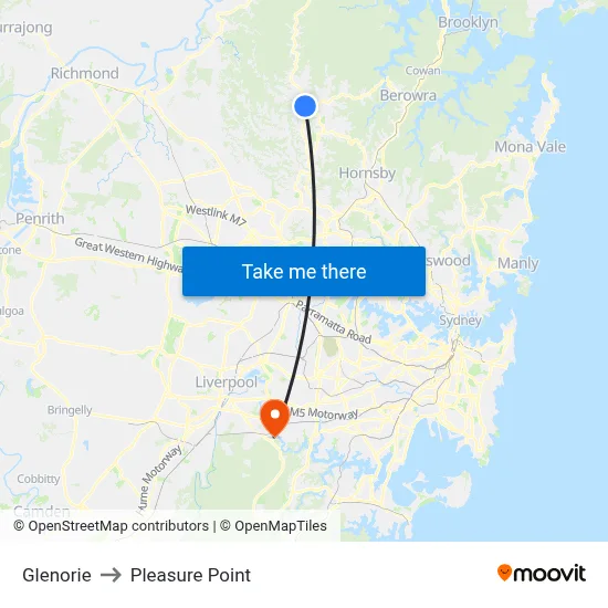 Glenorie to Pleasure Point map