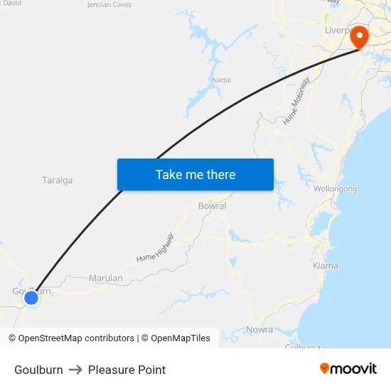 Goulburn to Pleasure Point map