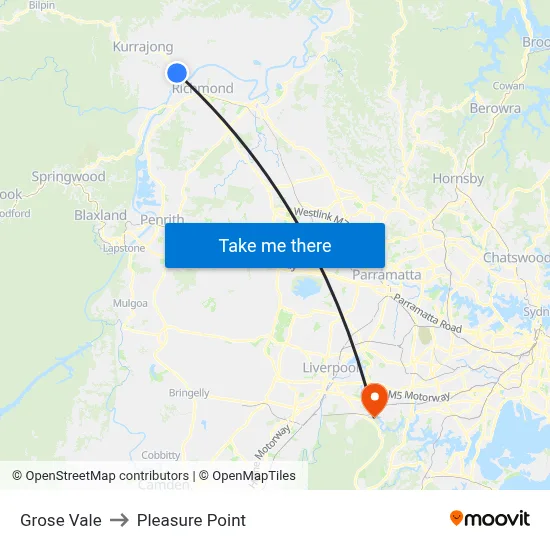 Grose Vale to Pleasure Point map