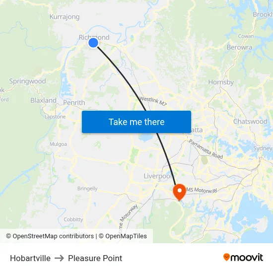 Hobartville to Pleasure Point map