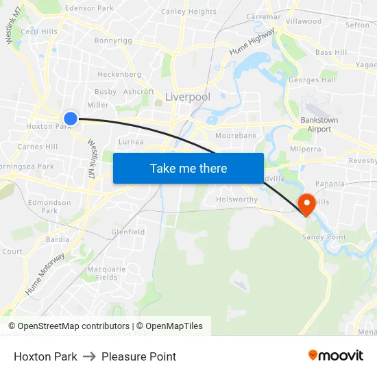 Hoxton Park to Pleasure Point map