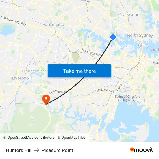 Hunters Hill to Pleasure Point map