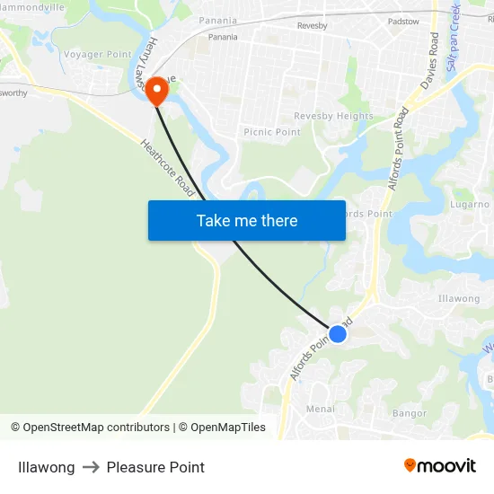 Illawong to Pleasure Point map